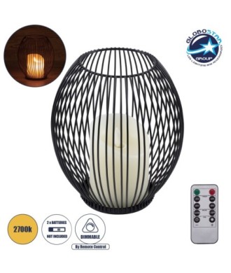 GloboStar® CADLE 76496 Διακοσμητικό Realistic Κερί με LED Εφέ Κινούμενης Φλόγας - Μπαταρίας 2 x AA (Δεν Συμπεριλαμβάνονται) & Ασύρματο Χειριστήριο IR Θερμό Λευκό 2700K Dimmable Μαύρο Φ16 x Υ18cm